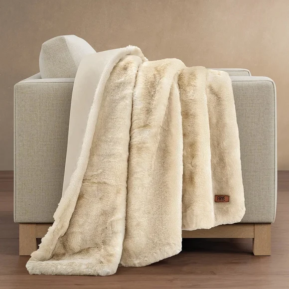 Frye Luxurious Cream Faux Fur Throw Blanket - Picture 6 of 7